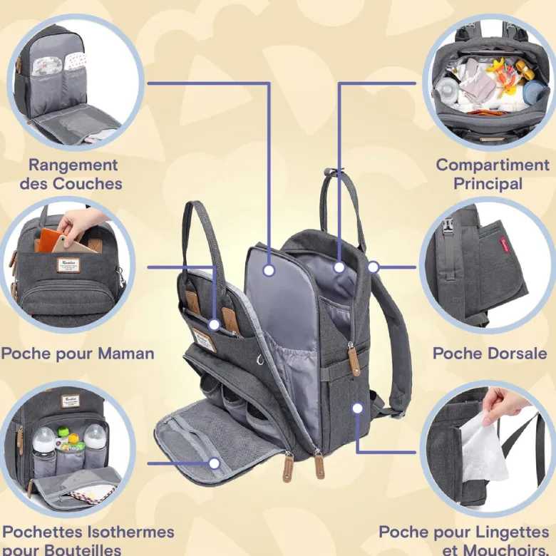 Sac à dos à langer bébé multifonctions
