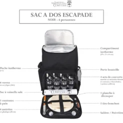 Sac à dos pique-nique escapade noir 4p