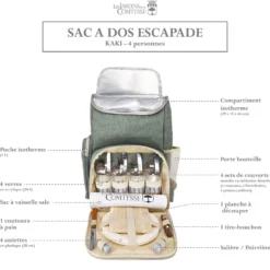 Sac à dos pique-nique vert kaki 4p
