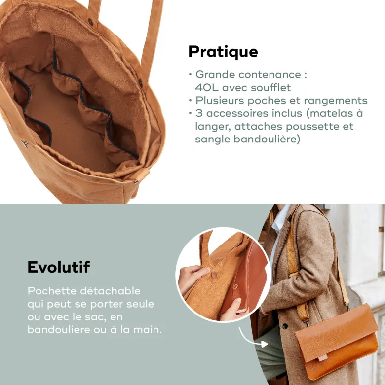 Sac à langer tote bag tendance fancy Marron