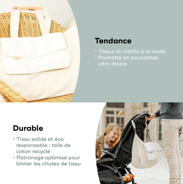 Sac à langer tote bag tendance sherpa Blanc