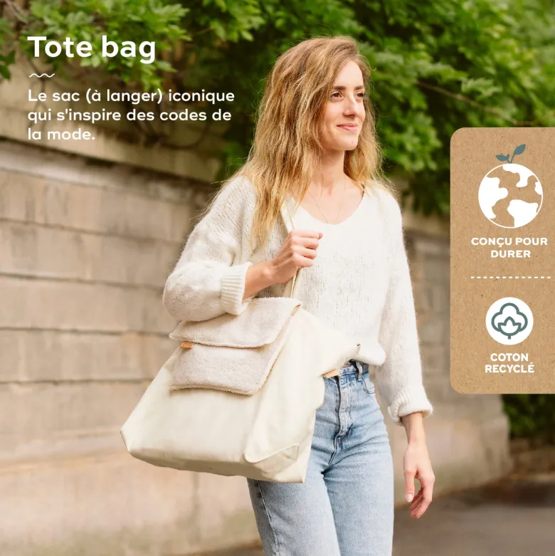 Sac à langer tote bag tendance sherpa Blanc