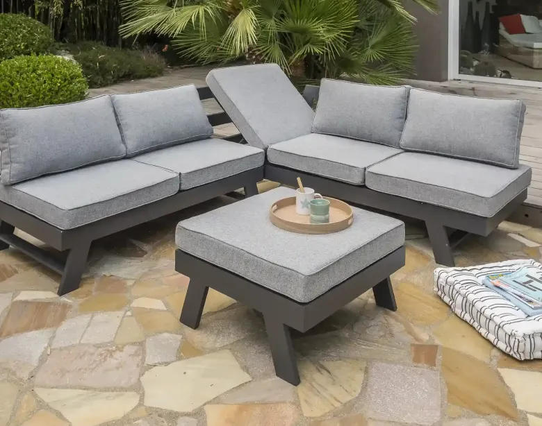 Salon d'angle de jardin 6 places en aluminium - gris anthracite