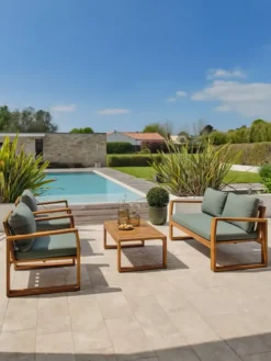 Salon de jardin bas 4 places en bois d' - marron