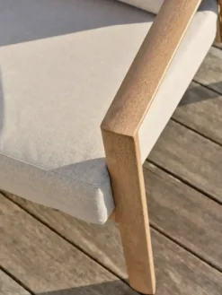 Salon de jardin bas 5 pl en aluminium imitation bois, coussins - marron