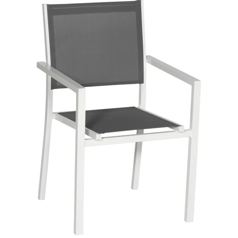 Salon de jardin bergamo en textilène gris 6 places - aluminium blanc