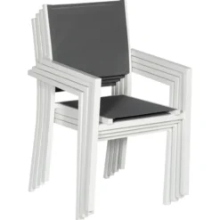 Salon de jardin bergamo en textilène gris 6 places - aluminium blanc