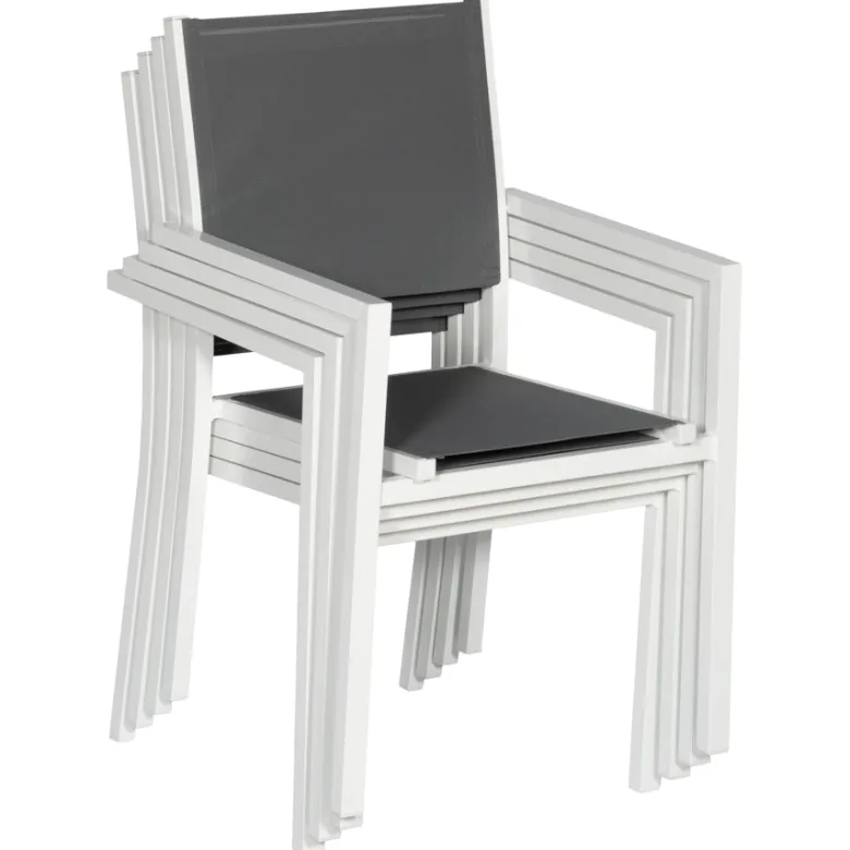 Salon de jardin bergamo en textilène gris 6 places - aluminium blanc
