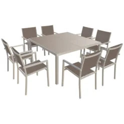 Salon de jardin cagliari en textilène taupe 8 places - aluminium taupe