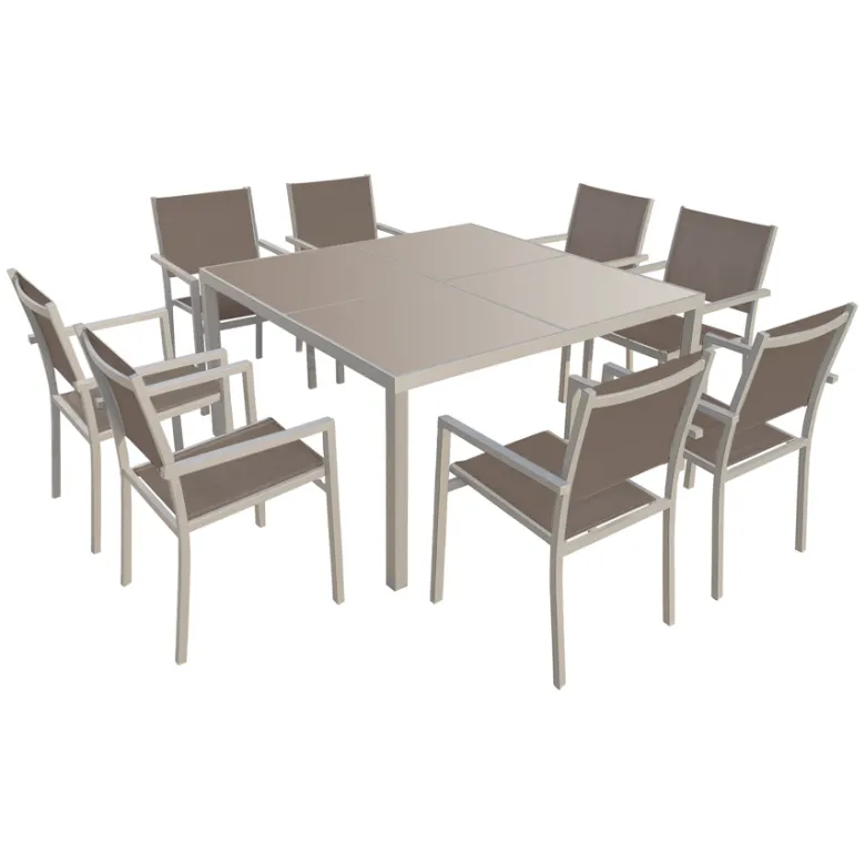 Salon de jardin cagliari en textilène taupe 8 places - aluminium taupe