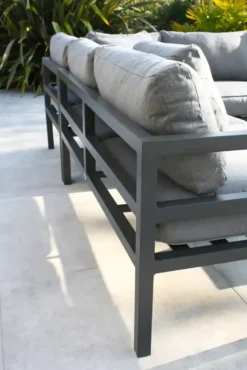 Salon de jardin d'angle 6 places en aluminium - gris anthracite
