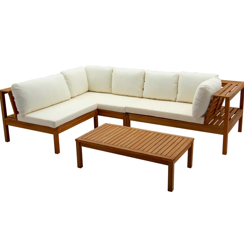 Salon de jardin d'angle 6 places en bois massif beige naturel belize