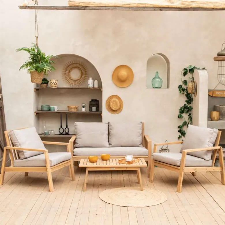 Salon de jardin en acacia 4 places gili - coussins sable