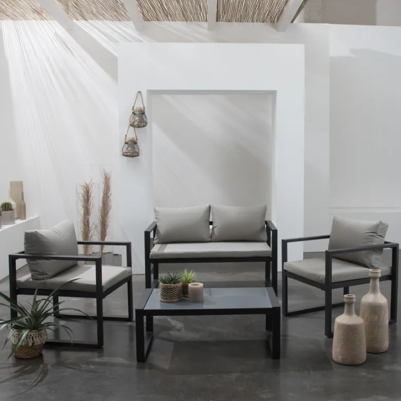 Salon de jardin ibiza en tissu gris 4 places - aluminium anthracite