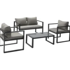 Salon de jardin ibiza en tissu gris 4 places - aluminium anthracite