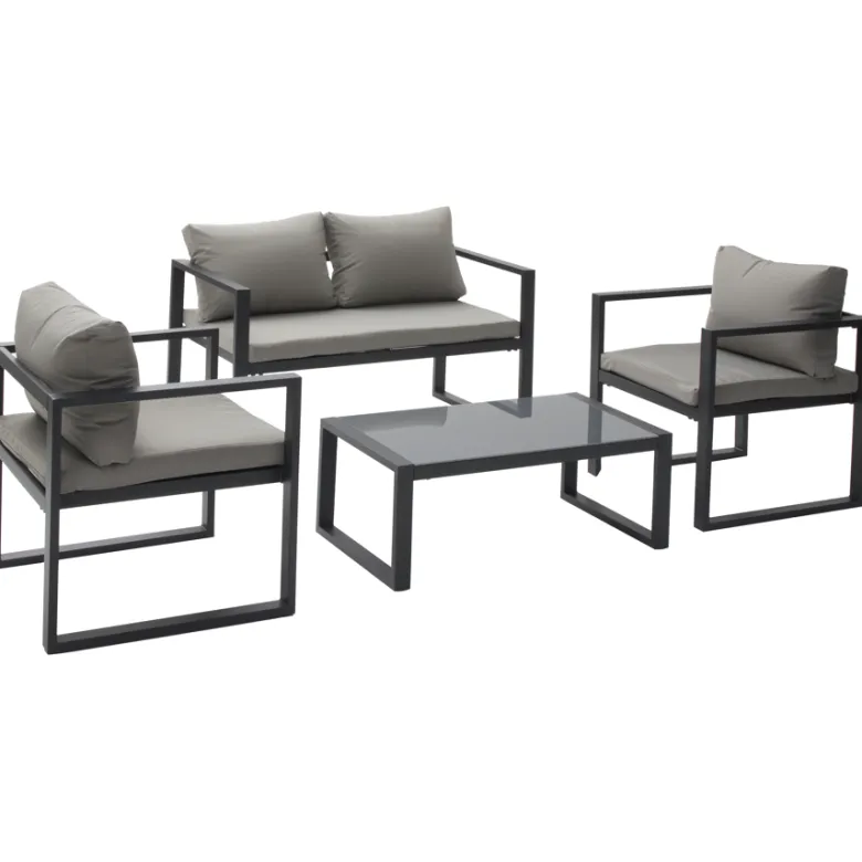 Salon de jardin ibiza en tissu gris 4 places - aluminium anthracite