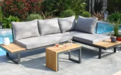 Salon de jardin 4 places en bois d' et aluminium - gris anthracite