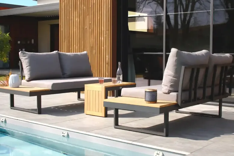 Salon de jardin 4 places en bois d' et aluminium - gris anthracite