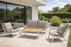 Salon de jardin 5 pl en alu et plateau composite - grège