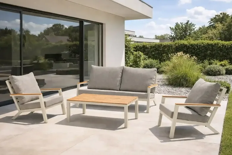 Salon de jardin 5 pl en alu et plateau composite - grège