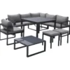 Salon modulable ibiza, 7 places, tissu gris, alu anthracite