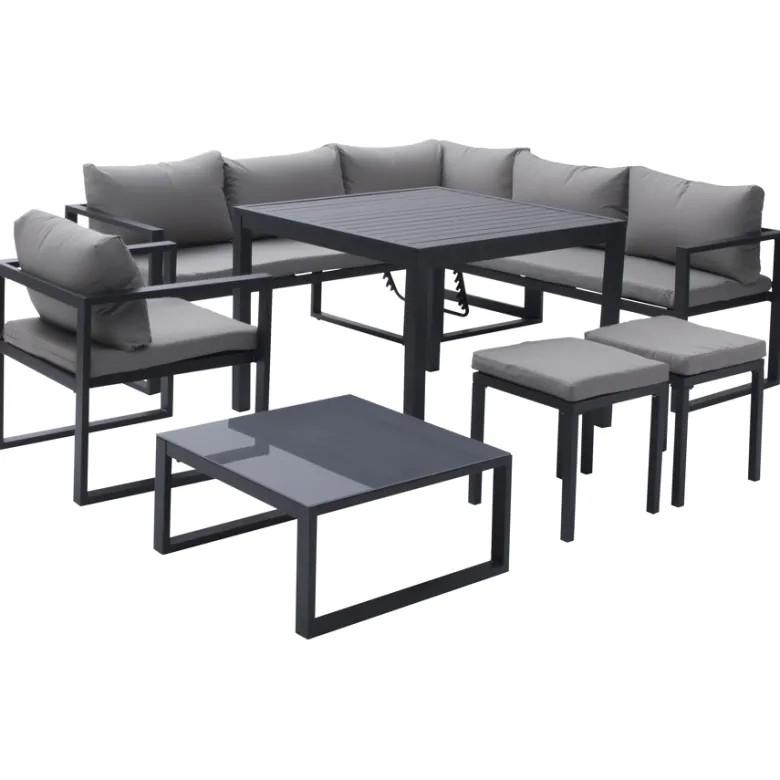 Salon modulable ibiza, 7 places, tissu gris, alu anthracite