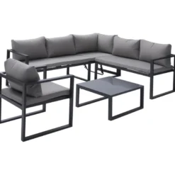 Salon modulable ibiza, 7 places, tissu gris, alu anthracite