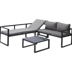 Salon modulable ibiza, 7 places, tissu gris, alu anthracite