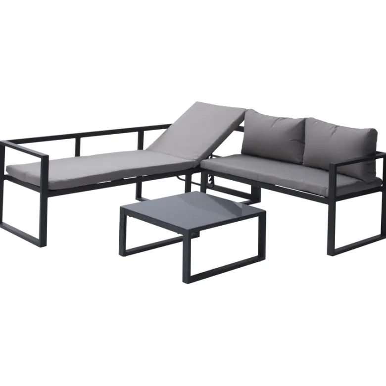 Salon modulable ibiza, 7 places, tissu gris, alu anthracite