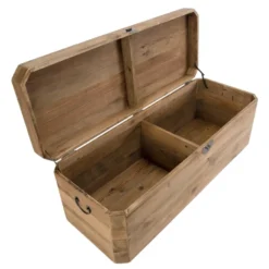 Sandy - coffre rangement marron bois pin recyclé poignées métal noir