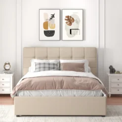 Santa lit avec coffre de rangement 160x200cm velour beige