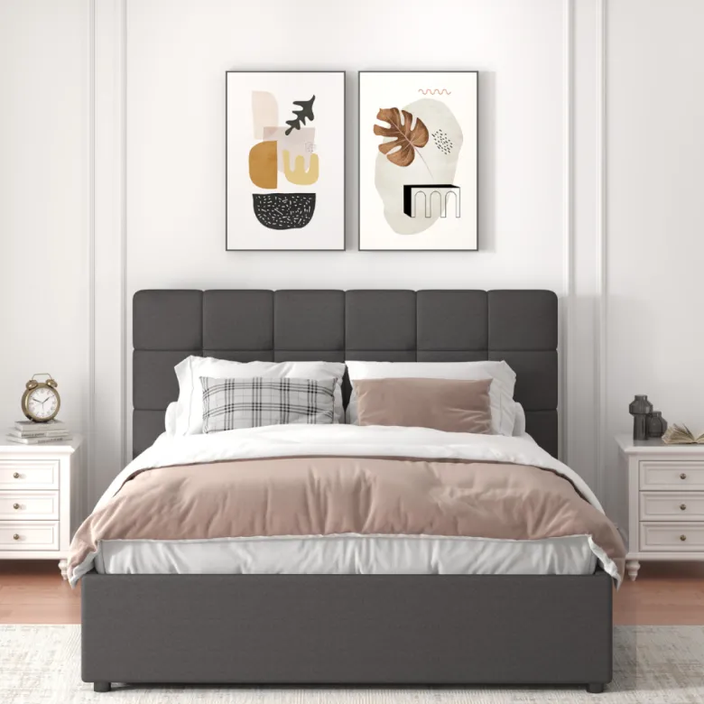 Santa lit avec coffre de rangement 160x200cm velours gris foncé