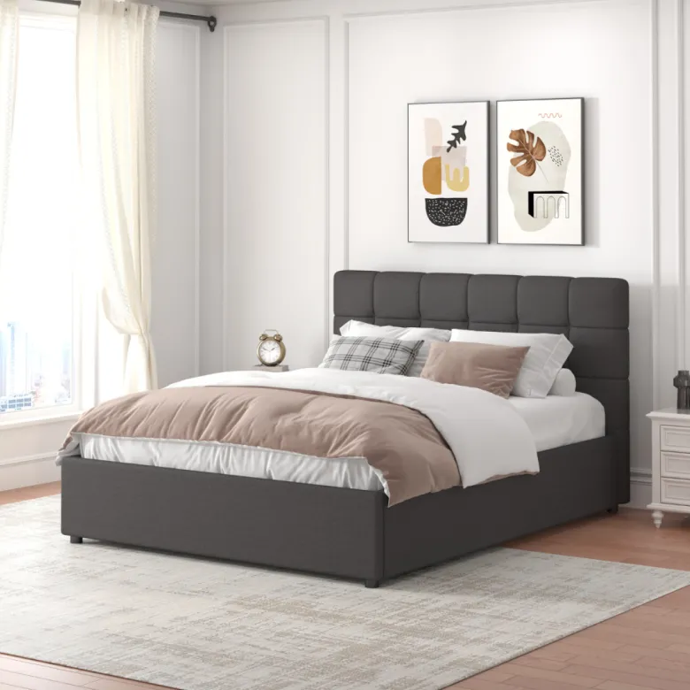 Santa lit avec coffre de rangement 160x200cm velours gris foncé