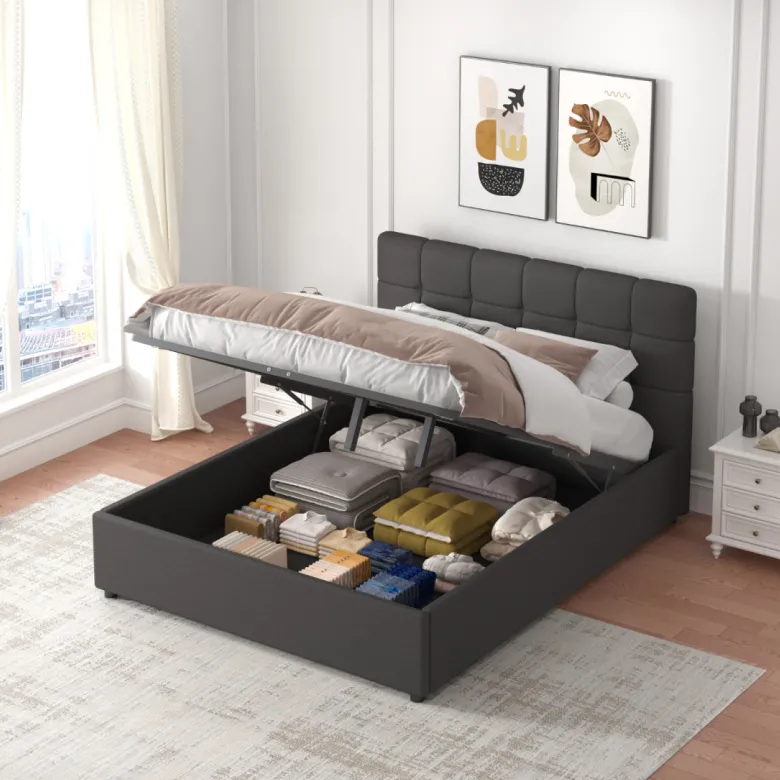 Santa lit avec coffre de rangement 140x190cm velours gris foncé