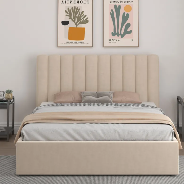 Savannah lit avec coffre de rangement 140x190cm velours beige