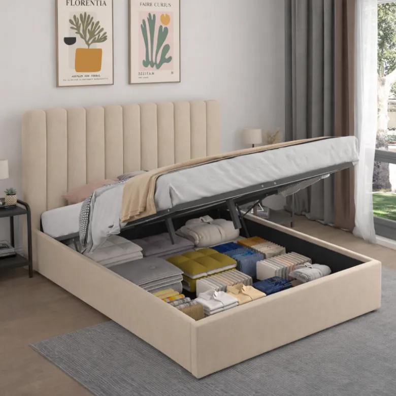 Savannah lit avec coffre de rangement 140x190cm velours beige