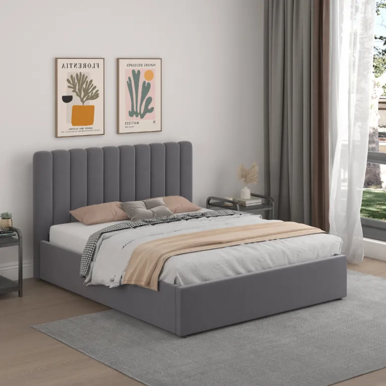 Savannah lit avec coffre de rangement 140x190cm velours gris foncé