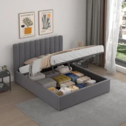 Savannah lit avec coffre de rangement 140x190cm velours gris foncé