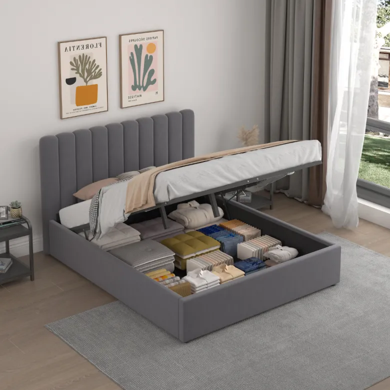Savannah lit avec coffre de rangement 140x190cm velours gris foncé