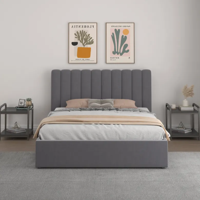 Savannah lit avec coffre de rangement 160x200cm velours gris foncé