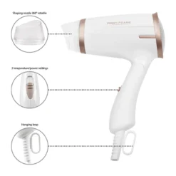 Sèche-cheveux pliable 1400w proficare blanc pc-ht 3009 blanc
