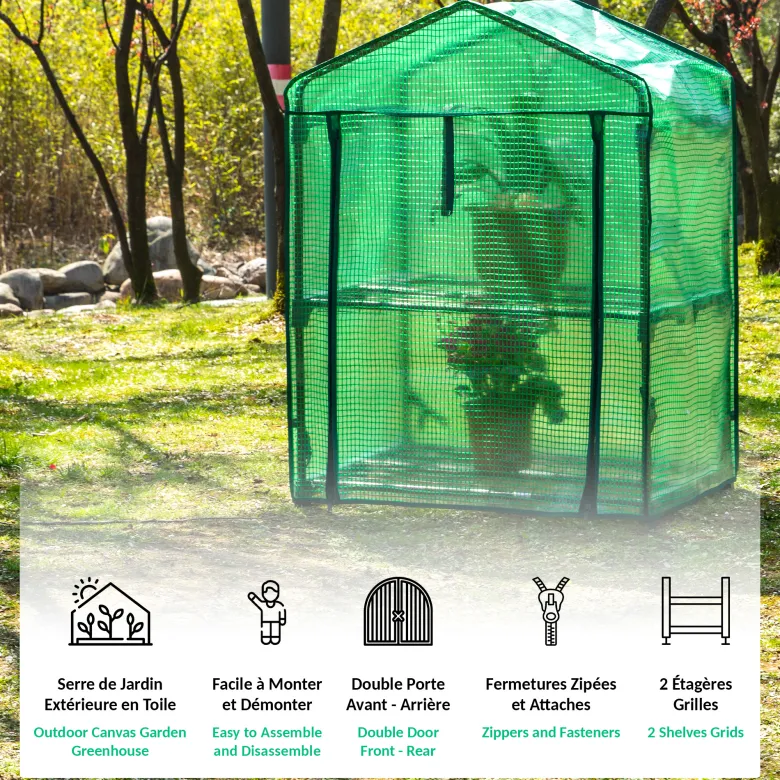 Serre de jardin etagère 2 en 1 pour fleurs, plantes - toile résistante armée