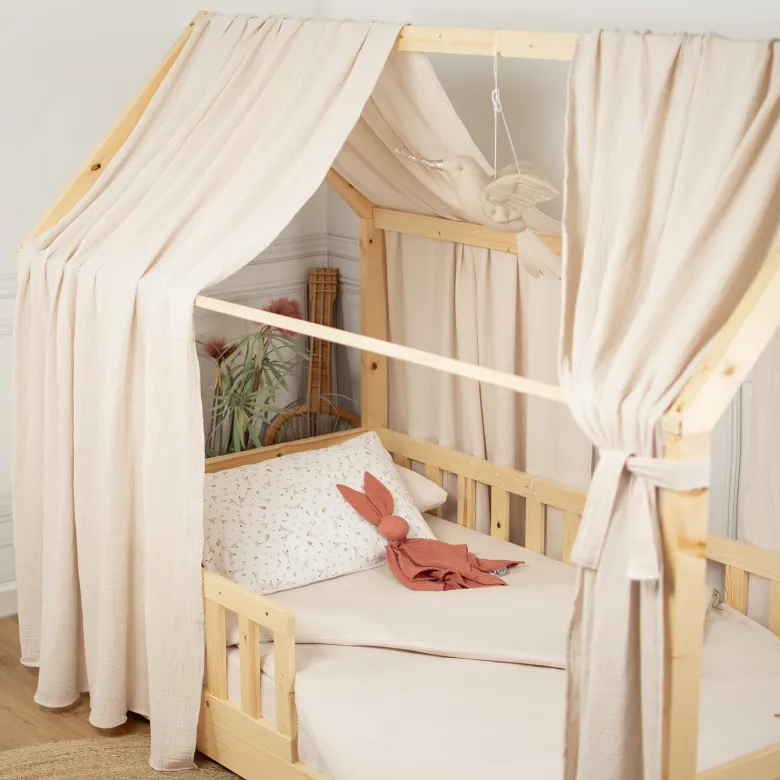 Set double ciel de lit cabane beige