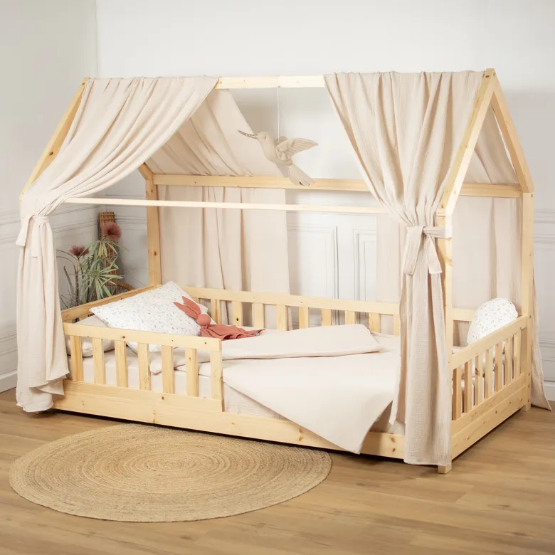 Set double ciel de lit cabane beige
