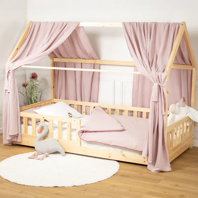Set double ciel de lit cabane rose