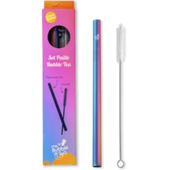 Set paille spéciale bubble tea en acier inoxydable et goupillon nettoyant
