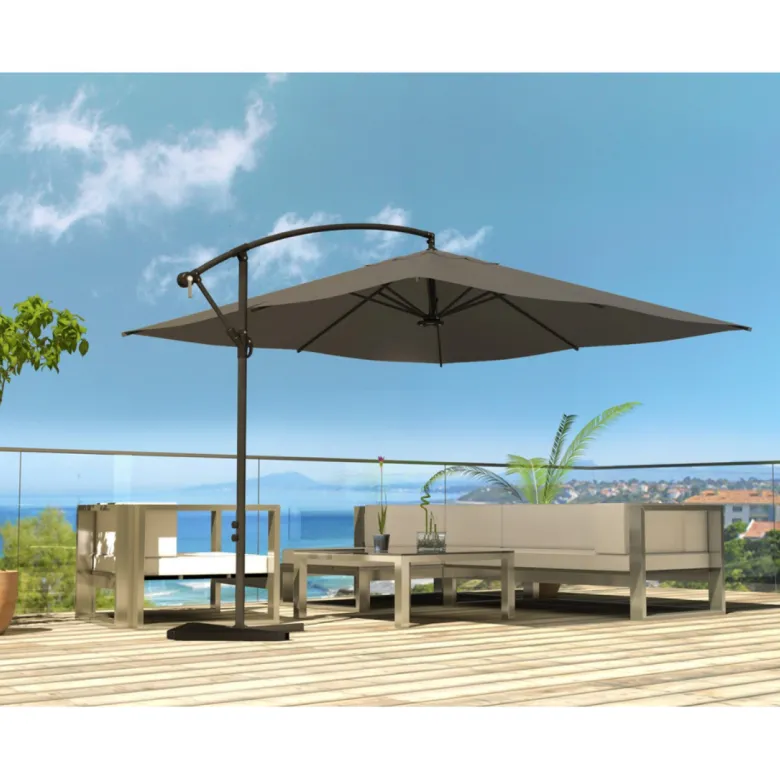 Solenzara parasol gris déporté carré 3 x 3 m led