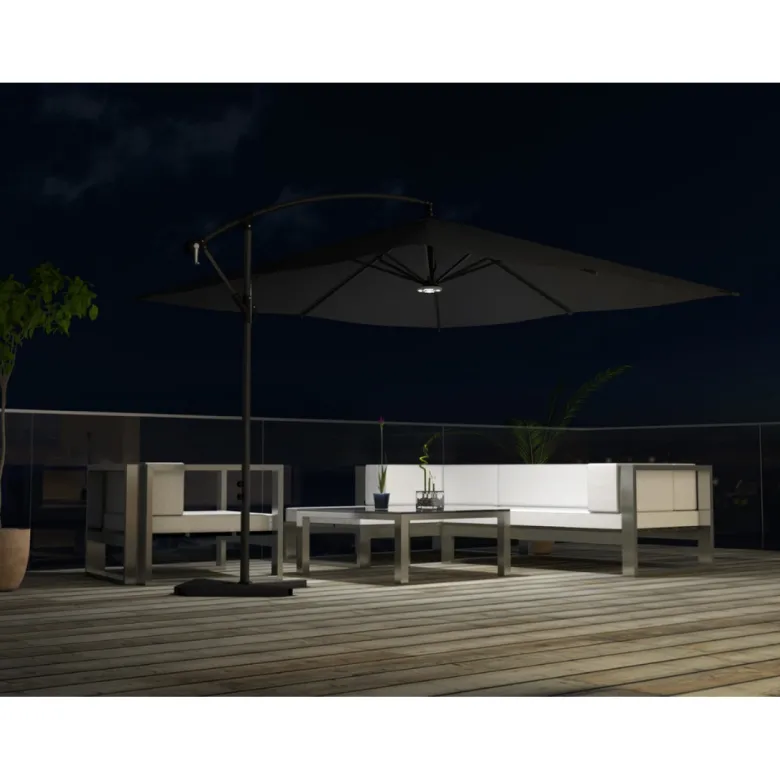 Solenzara parasol gris déporté carré 3 x 3 m led