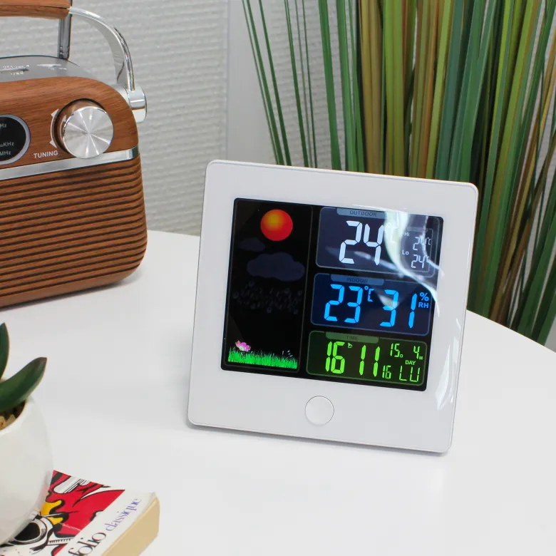 Station météo radio pilotée lcd 3 couleurs capteur extérieur sans fil