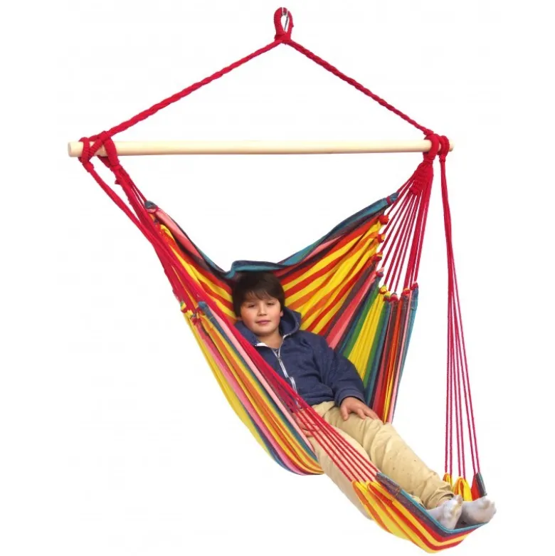 Support bois mélèze avec hamac chaise géant rouge